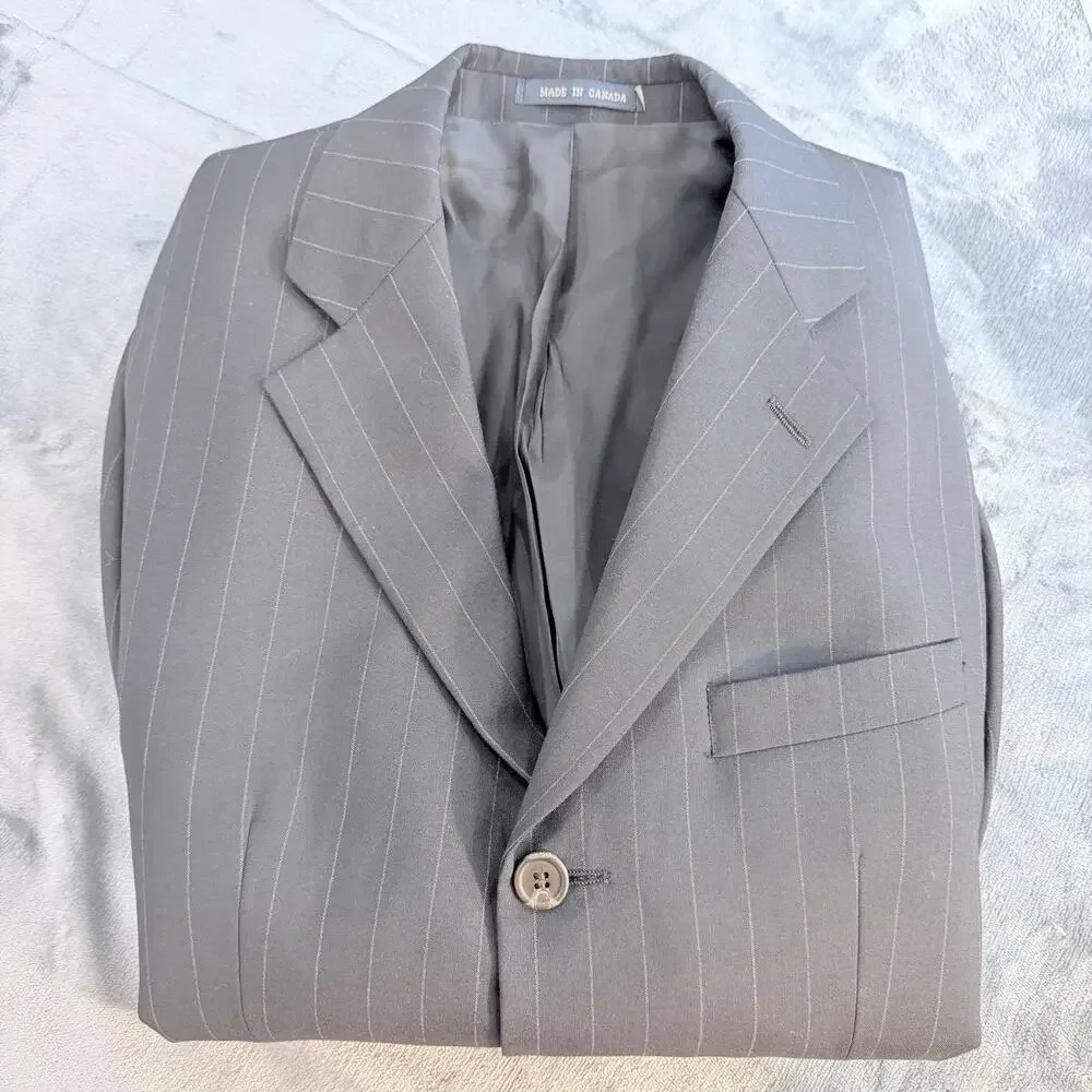 Chaps Men's Blazer Sport Coat Wool Cashmere Blend Sz 37s Dark Blue W/ Pin Stripe